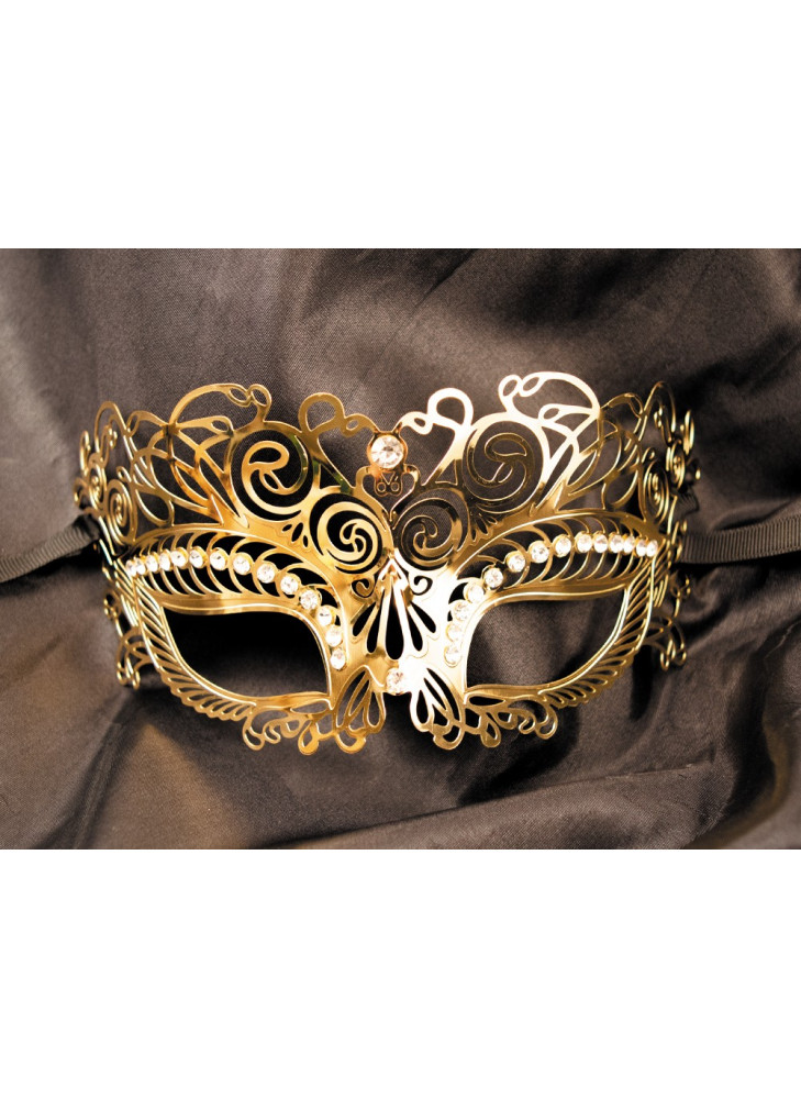 Masque vénitien Giulia rigide doré avec strass - HMJ-035B